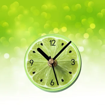 Етикети с магнити за хладилник, часовници, кръгли стенни часовници с плодов модел, стикери с надписи (зелен лимон)