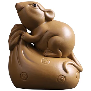 Модел статуетки на мишката от лилаво пясък, модерни традиционните бижута, ръчно изработени в годината на плъха, спомен за декорация на дома от чаено маса