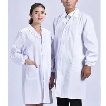 Жени, Мъже, Унисекс, бяла лабораторен халат с дълъг ръкав, яка и лацканом, Униформи на медицински сестри копчета, Туника-блуза с