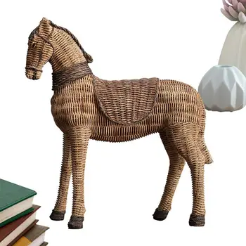 Малки фигурки на коне, имитиращи Ротанговый модел на Статуята на коня от смола, Стоящи Реалистична Статуя на кон, Плюшени украшение, Скулптури на животни