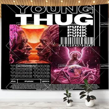 Гоблен YOUNG THUG, плакати с обложки на музикални албуми, Гоблени с мемами хипи, Естетически украса на стаята, на Фона на плата.