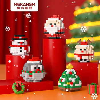 Kawaii Коледа Micro Building Blocks, Лосове, Дядо Коледа, Снежен човек, модел на дърво, мини-тухли, фигурки, играчки за деца, празнична украса