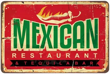 Мексиканска Лидице Табела,Ресторант Chili Fire Hot Delicious Food Tequilabar Стари Метални Консервени Означения, Кафенета, Барове, Заведения, Магазин