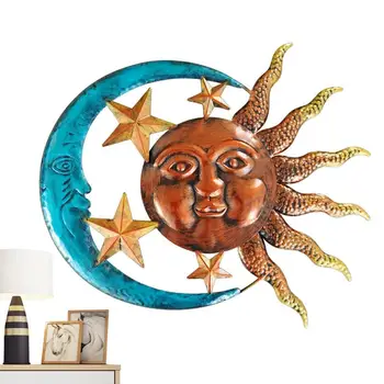 Метален стенен декор Sun Face, Скулптура на Луната, стенни декорации, за Многократна употреба метални стенни скулптура, висящи орнаменти за ограда