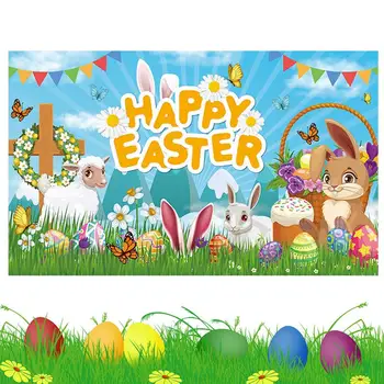 Честит Великден на банери с размер 71x44 инча, великден декоративен фон с кроличьим яйце, фон с надпис 
