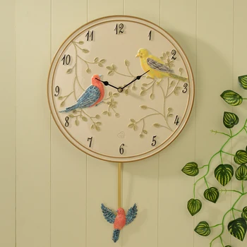 Стенен часовник с птица в селски стил с bobble смола, Креативна детска стая, Хол, ресторант, Тъп звук, Стенни часовници, Домашен декор