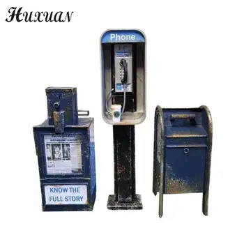 1 бр. Малък американски телефон-автомат в мащаб 1:12, мини кукла къща в ретро стил, модел телефонна кабина, аксесоари, декорации