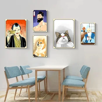 Забавна японка, Кричащая на котка, Мем Дожа, живопис върху платно, Поздрави Профила Мъж, монтиран на стената художествен плакат, Стикери за стена, малък размер