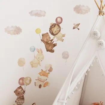 Скандинавските мультяшные животни стикери за стена, за деца, за момчета, за момичета, детска стая, декориране на детски тапети Заек мечка облак, а балон