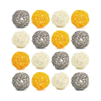 Декоративни топки за централната част на чашата, 16ШТ ротанговых топки 2,8-инчов жълти плетени мъниста, декоративни топки-сфера