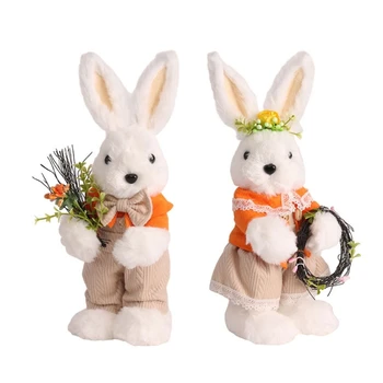Плюшени фигурки на Великденски зайци, зайчета с ръчно изработени бижута, бижута за работния плот, декор за парти в градината, реквизит за снимки, детски подаръчни изделия