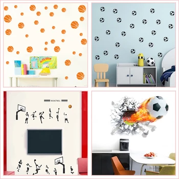 Футбол, баскетбол, тенис на стикери за стена за декорация на детска спални, ярки 3D плакати, стенописи с топки, стикери за дома от PVC