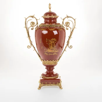 начало декор антични латунная керамична ваза за цветя антични луксозна бронзова порцеланова ваза с птици и порцелан медна ваза