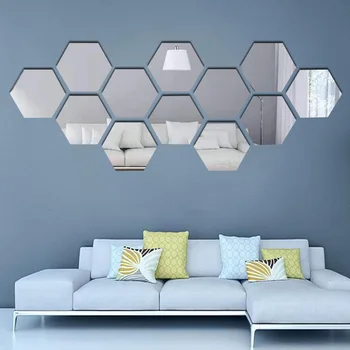 Шестиугольные акрилни огледално стикери за стена за хол, входно антре, на фона на стълбите, 3D триизмерна стени