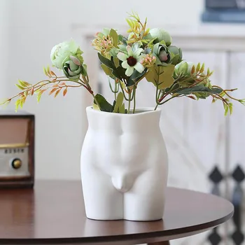 Скандинавска ваза за цветя във формата на човешкото тяло, Керамика елегантна ваза за цветя, Декоративни цветя контейнер в стил бохо, Иновативна скулптура за женски мъжко боди-арт.