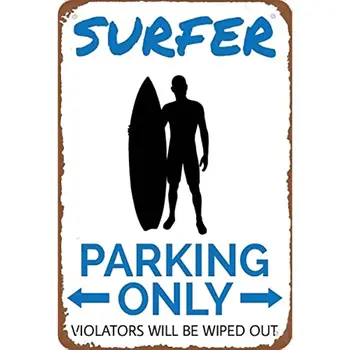 Класическа лидице знак Знак за паркиране Сърфист Подарък Сърфист Подарък за сърфист Знак на вълновия райдър Знак за сърфиране Метален Плажен къща за сърфиране Декор