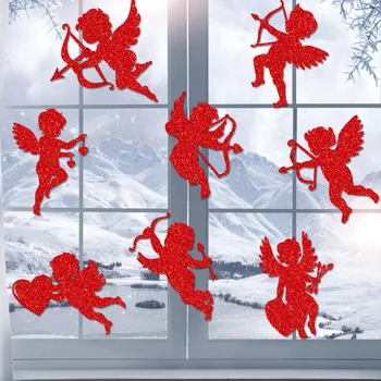 8 бр. Декоративни стикери за прозорците за Деня на Свети Валентин, хартиени валентин, Купидон със стикери лък и стрели.