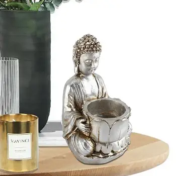 Статуя на Буда Свещник от смола, Свещници за чаени свещници, държач за молитва свещи, Здрава статуя на дзен за хол