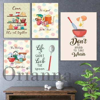Забавен принт с изображение на кухня, цитиран от кухня, художествени декорации с абстрактно кухненски забележки, Цветен плакат с декор за дома готвачи