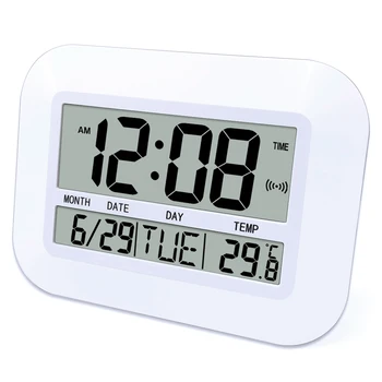 Дигитални стенни часовници, захранван с батерии, лесен голям LCD alarm clock, температурен календар, дата, ден за домашния офис