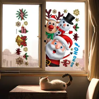 Водоустойчив уникална коледна стикер на прозореца под формата на снежен човек Лосове, на фона етикети САМ, декоративни за хол
