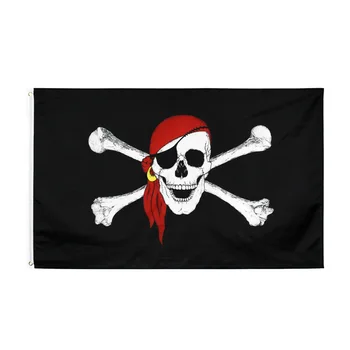 Пиратски флаг с Нож, Превръзка на главата си, с Кръстосани Кости, Червен Шал, Гърдите на Мъртвеца, Двойно Проломленным Черепа, Джак Рэкхемом, Флага на Забавно-напълнени Роджър, 90x1