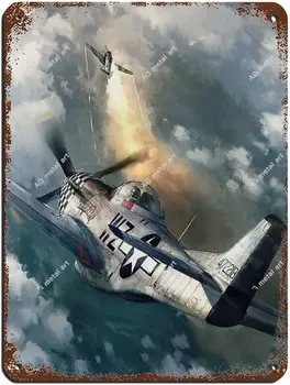 P-51 Mustang Ржавая Лидице знак Военен самолет от Втората световна война Метални табели 3 Калай знак Ретро Метал Кръчма, клуб, кафе-бар, домашно плакат