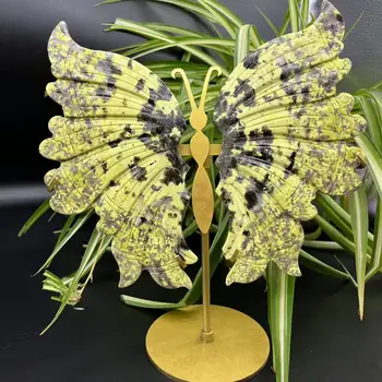 Натурален Жълт турмалин симбиотический камък Крила на Пеперуда Нишката На Кристала Исцеляющий Енергиен Камък Коледна Украса За Дома + стент