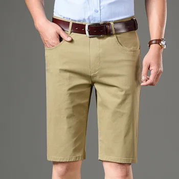 Летни Нови мъжки ежедневни панталони от 97% памук участък, бизнес, мода, нормално кацане, обикновена къси панталони, мъжки марка, сиво каки