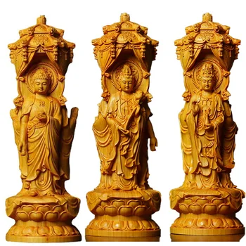 дървени статуи на Буда Авалокитешвары Татхагаты открита статуя на традиционната ръчна дърворезба Начало Декор Статуя на Фън шуй 20 см/7,86 инча