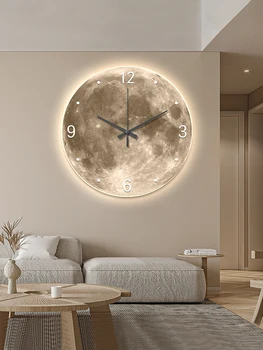 Модерна проста декоративна живопис на картината с led лампа креативна кръгла картина в коридора ресторант, виси картина с лунни часовник