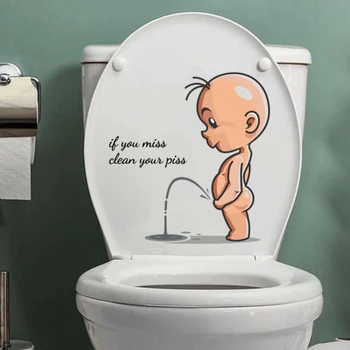 Забавни предупредителни етикети за тоалетна Cartoony Chld Уриниране Капак на тоалетната чиния Стикер на вратата на тоалетната Свалящ се самозалепващи декоративна хартия Домакински