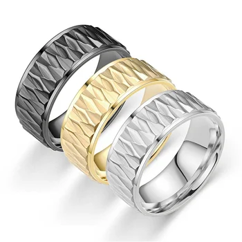 Нови модни пръстени с неправилна форма 8 мм, мъжки геометрични пръстени от неръждаема стомана, златен на цвят, за жени, мъжки бижута в стил пънк в подарък