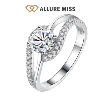 Бижута от муассанита са тествани диаманти, пръстени за жени от 100% 925 сребро, бял скъпоценен камък с кръгла диамантена диаманти, Лекота
