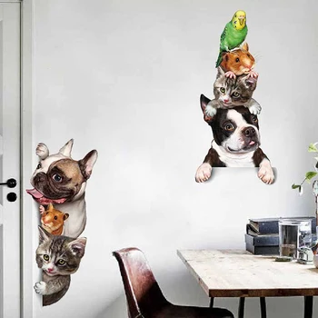 3D котка куче животни етикети на врата, стени, подвижни стикери за стена, стикер за хладилник 1бр