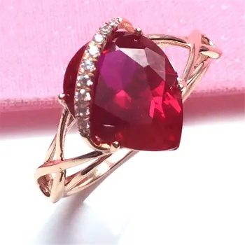 Виолетовият злато проба 585, 14-каратово розово злато, блестящи ruby пръстени с капки вода За жени, Разкриваща Регулируема Чар, Елегантни и Луксозни бижута