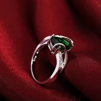Красиви пръстени Със зелени кристални капки Вода От сребро 925 Проба За жени, размер 7 8 Модни сватба сватбена Декорация