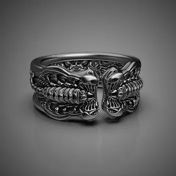 Класически мъжки пръстен в стил ретро-пънк с дупка от неръждаема Стомана, пръстен на Контролирани размер, Бижута с резным модел Scorpion