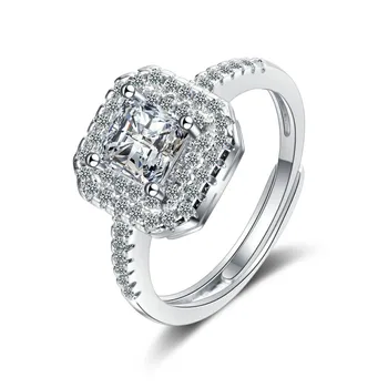 Годежен пръстен от муассанита с ореол в центъра, 1 карата, Годежен пръстен от сребро Обещание Eternity, един Коктейл пръстен за жени, подарък за момичета