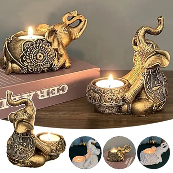Свещници във формата на животни в скандинавски стил, Бронзова скулптура на Слон, Свещник Tealight, Декоративни свещници за свещи, Щастливи Подаръци