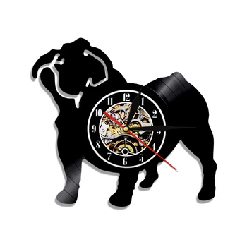 Силует френски булдог, на сенчести стенни часовници, vinyl плоча с изображение на куче, нагръдници часовник с изображение на кученцето, безшумен декор за детска стая