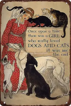 Мина-беше едно момиче, което наистина обичат кучета и котки, метални консервени знаци, интересни ретро плакати за декорация на стените