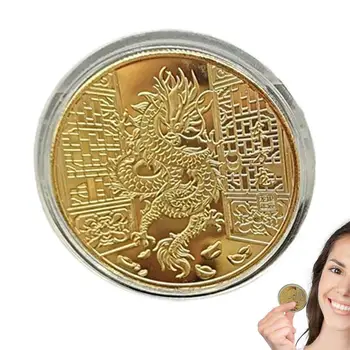 Монета Year Of The Dragon Fortune Momento 2024 Зодия с китайски букви Коледни подаръци за колекционери на монети, за Деца