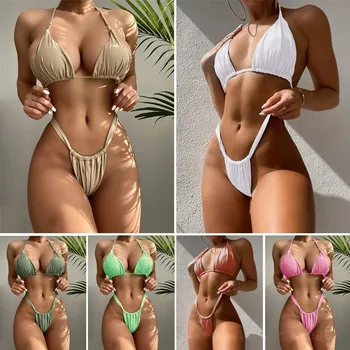 Дамски секси 2 броя, отделни триъгълни комплект бикини с завязками на шията, бански, плажно облекло, бански костюм, Майо за лятната ваканция