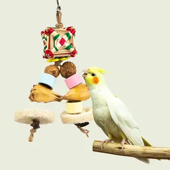 Висящи играчки за Дъвчене за домашни птици-папагали, натурална бамбук клетка, Нарязан играчка за хранене със звънци, аксесоари за птичи клетки