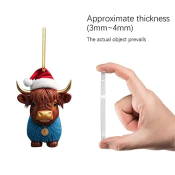 Бижута от Високопланинско Крави за Коледно Очарователна Висулка във формата на анимационни крави в формата на автомобил, 2D Акрилни Коледен декор от Високопланинско Крави