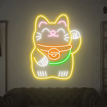 Неонова реклама Лъки Cat индивидуален Декор на стените бизнес офис, Светещи Табели, декорация на ресторант, магазин, Творчески Эстетичные неонови светлини