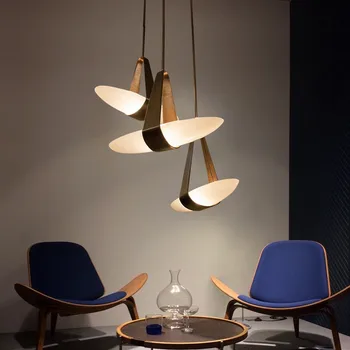 Ретро-скандинавски кожена лампа на датския дизайнер, трапезария, стъклен балон, нощно шкафче за спалня, всекидневна декор за кухнята