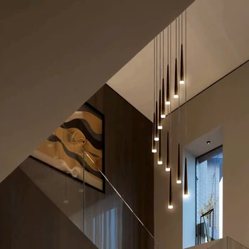 Модерно стълбище полилей в скандинавски стил, луксозни прости плафониери, висящи полилеи led за всекидневната, вътрешно осветление