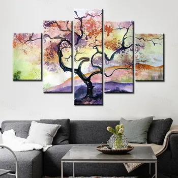 5шт Абстрактно Дървото на Живота Маслени Картини, Печат Върху Платно, Постери И Щампи Пейзаж на Стената Художествени Картини Начало Декор на Стените